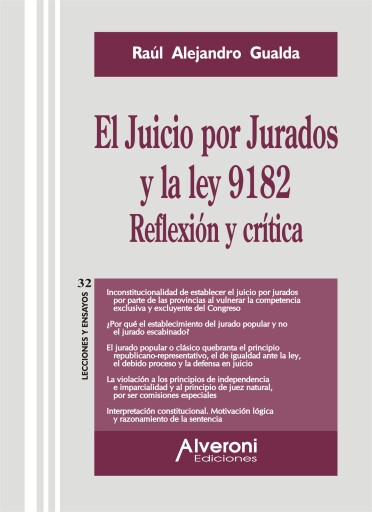 Portada del libro «El Juicio por Jurados y la ley 9182. Reflexión y crítica», de Gualda Rubén Alejandro