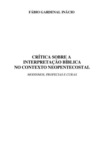Crítica Sobre  A Interpretação Bíblica No Contexto Neopentecostal