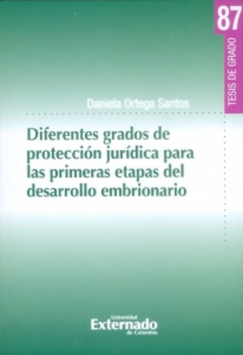 Portada del libro «Diferentes grados de protección jurídica para las primeras etapas del desarrollo embrionario», de Daniela Ortega Santos