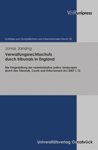 Portada del libro «Verwaltungsrechtsschutz durch tribunals in England», de Jonas Jansing