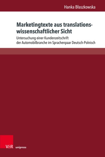 Portada del libro «Marketingtexte aus translationswissenschaftlicher Sicht», de Hanka Błaszkowska