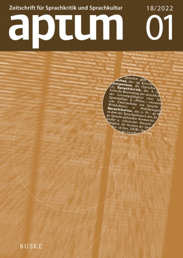 Portada del libro «Aptum, Zeitschrift für Sprachkritik und Sprachkultur 18. Jahrgang, 2022, Heft 1»