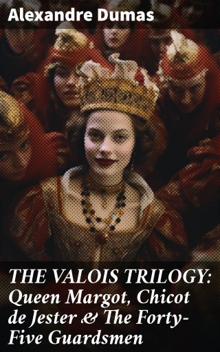 Portada del libro «THE VALOIS TRILOGY: Queen Margot, Chicot de Jester & The Forty-Five Guardsmen», de Alexandre Dumas