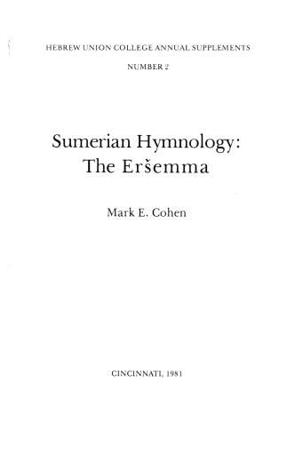 Portada del libro «Sumerian Hymnology», de Mark E. Cohen