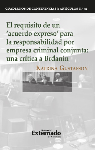 Portada del libro «El requisito de un 'acuerdo expreso' para la responsabilidad por empresa criminal conjunta», de Katrina Gustafson