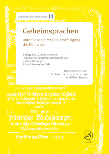 Portada del libro «Geheimsprachen unter besonderer Berücksichtigung der Romania», de Stéphane Hardy, Sandra Herling