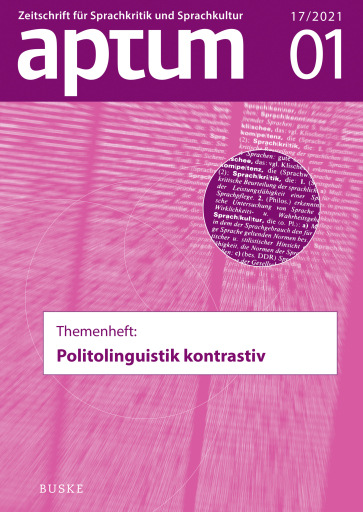 Portada del libro «Aptum, Zeitschrift für Sprachkritik und Sprachkultur 17. Jahrgang, 2021, Heft 1»