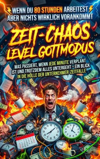 Portada del libro «Wenn Du 80 Stunden Arbeitest Aber Nichts Wirklich Vorankommt: Zeit-Chaos Level Gottmodus», de Florian Huber