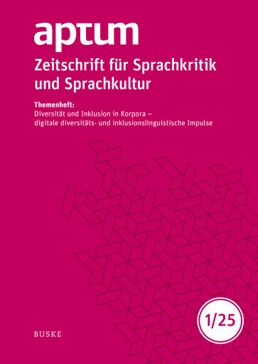 Portada del libro «Aptum, Zeitschrift für Sprachkritik und Sprachkultur 21. Jahrgang. 2025, Heft 1»