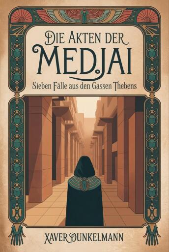 Portada del libro «Die Akten der Medjai», de Xaver Dunkelmann