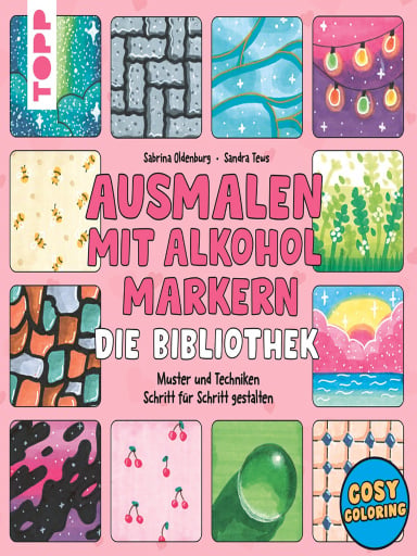 Portada del libro «Ausmalen mit Alkoholmarkern - die Bibliothek», de Sabrina Oldenburg, Sandra Tews
