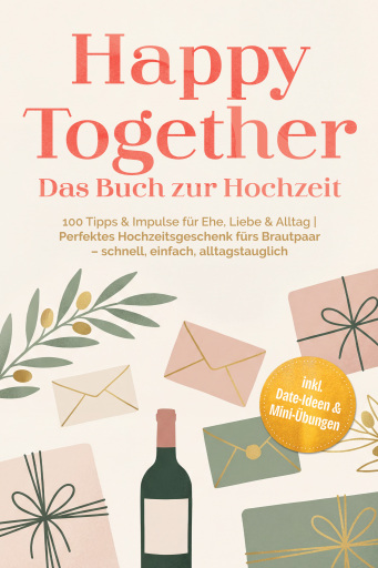 Portada del libro «Happy Together – Das Buch zur Hochzeit: 100 Tipps & Impulse für Ehe, Liebe & Alltag | Perfektes Hochzeitsgeschenk fürs Brautpaar – schnell, einfach, alltagstauglich – inkl. Date-Ideen & Mini-ÜbungenFreya», de Freya Liebenau