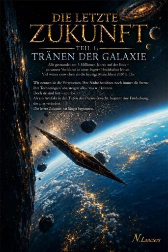 Portada del libro «Die letzte Zukunft oder Tränen der Galaxie», de Holger Rutkiewicz
