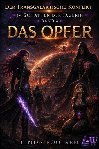 Portada del libro «Der transgalaktische Konflikt - Im Schatten der Jägerin - Band 4 - Das Opfer», de Linda Poulsen