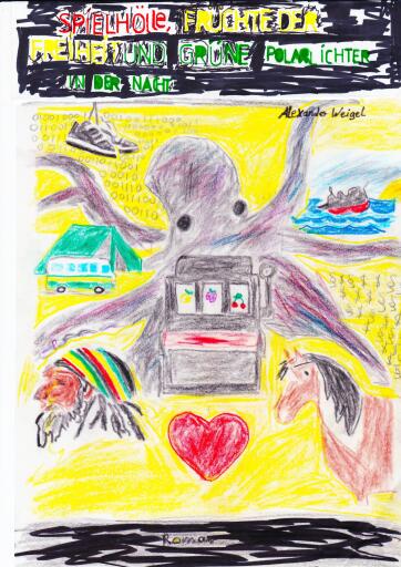 Portada del libro «Spielhölle, Früchte der Freiheit und grüne Polarlichter in der Nacht», de Alexander Weigel