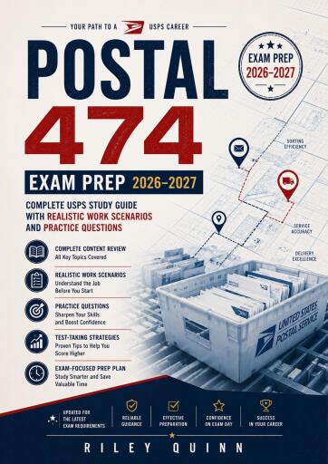 Portada del libro «Postal 474 Exam Prep 2026–2027», de RILEY QUINN