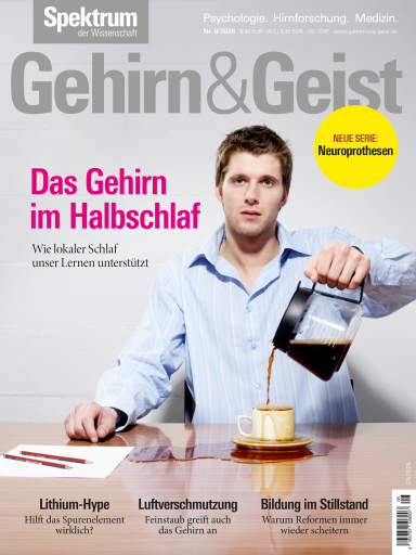 Portada del libro «Gehirn&Geist 8/2026 Das Gehirn im Halbschlaf»