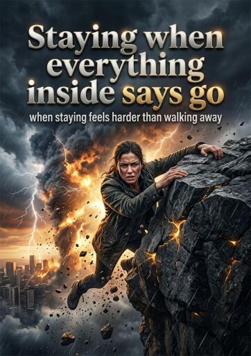 Portada del libro «Staying when everything inside says go», de Emily Rivers
