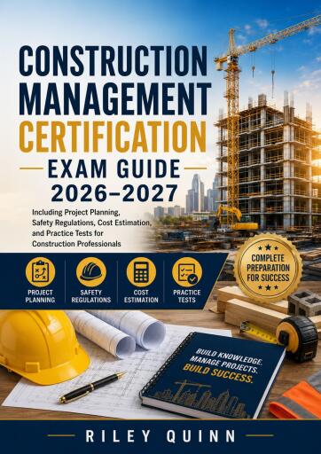 Portada del libro «Construction Management Certification Exam Guide 2026–2027», de RILEY QUINN