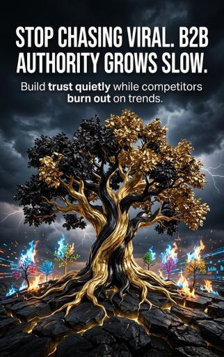 Portada del libro «Stop chasing viral. B2B authority grows slow.», de Sarah Whitfield