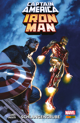 Portada del libro «CAPTAIN AMERICA/IRON MAN - Schlangengrube», de Derek Landy