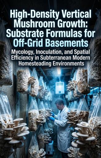 Portada del libro «High-Density Vertical Mushroom Growth: Substrate Formulas for Off-Grid Basements», de David Duffy