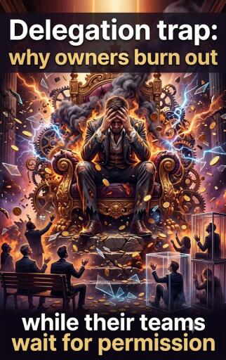 Portada del libro «Delegation trap: why owners burn out», de Tyler Ashford