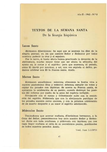 Textos de la Semana Santa de la liturgia hispánica