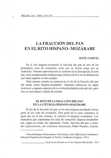 La fracción del pan en el rito hispano-mozárabe