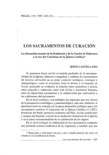 Los sacramentos de curación. La dimensión sanante de la Penitencia