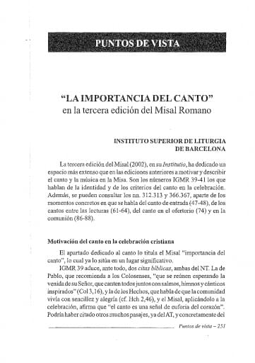 “La importancia del canto” en la tercera edición del Misal Romano