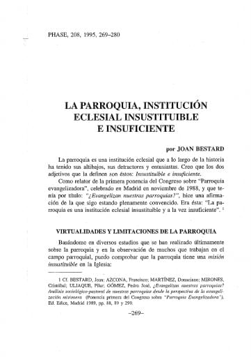 La Parroquia, institución eclesial insustituible e insuficiente