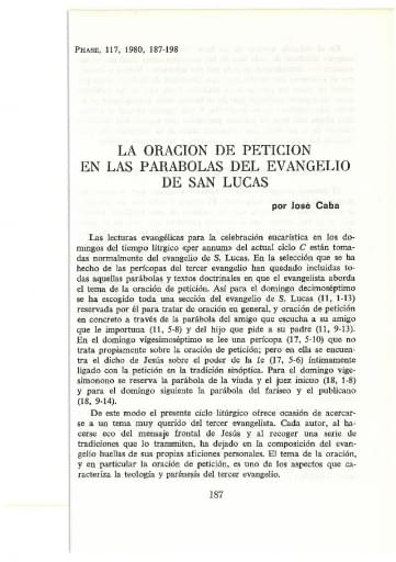 La oración de petición en las parábolas del Evangelio de san Lucas
