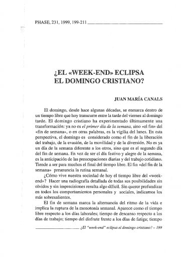 ¿El “week-end” eclipsa el domingo cristiano?