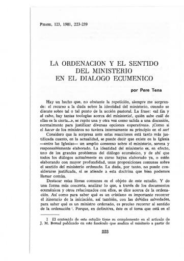 La ordenación y el sentido del ministerio en el diálogo ecuménico