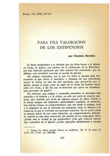 Para una valoración de los estipendios