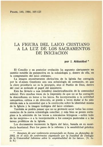 La figura del laico cristiano a la luz de los sacramentos de la iniciación