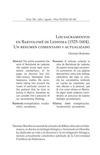 Los sacramentos en Bartolomé de Ledesma (1525-1604).
Un resumen comentado y actualizado (Dionisio
Borobio)