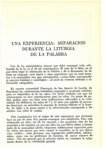 Una experiencia: separación durante la Liturgia de la Palabra