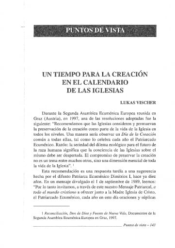 Un tiempo para la creación en el calendario de las Iglesias