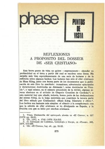 Reflexiones a propósito del dossier de “Ser cristiano”