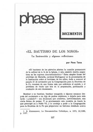 “El bautismo de los niños”. La Instrucción y algunas reflexiones
