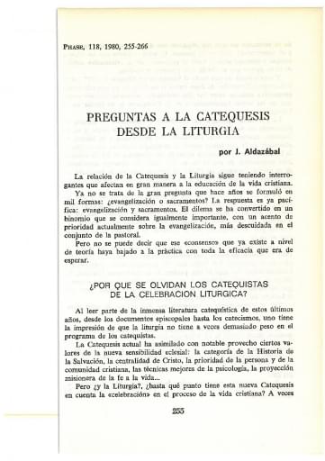 Preguntas a la catequesis desde la liturgia