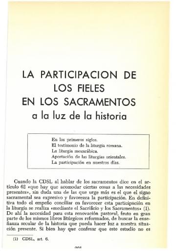 La participación de los fieles en los sacramentos a la luz de la historia