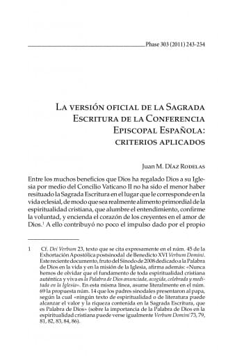 Versión oficial de la Sagrada Escritura de la Conferencia Episcopal Española: Criterios aplicados (Juan M.
Díaz Rodelas)