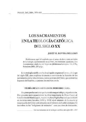 Los sacramentos en la teología católica del siglo XX