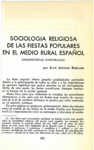 Sociología religiosa de las fiestas populares en el medio rural español