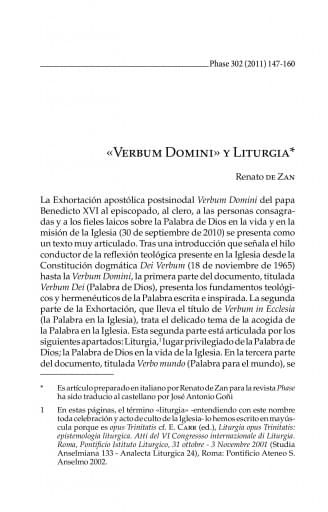 «Verbum Domini» y Liturgia (Renato de Zan)