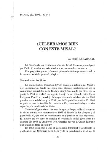 ¿Celebramos bien con este misal?