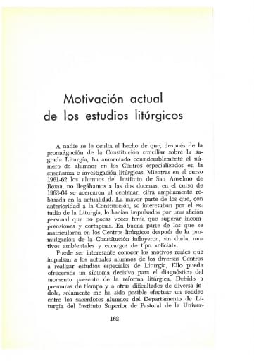 Motivación actual de los estudios litúrgicos